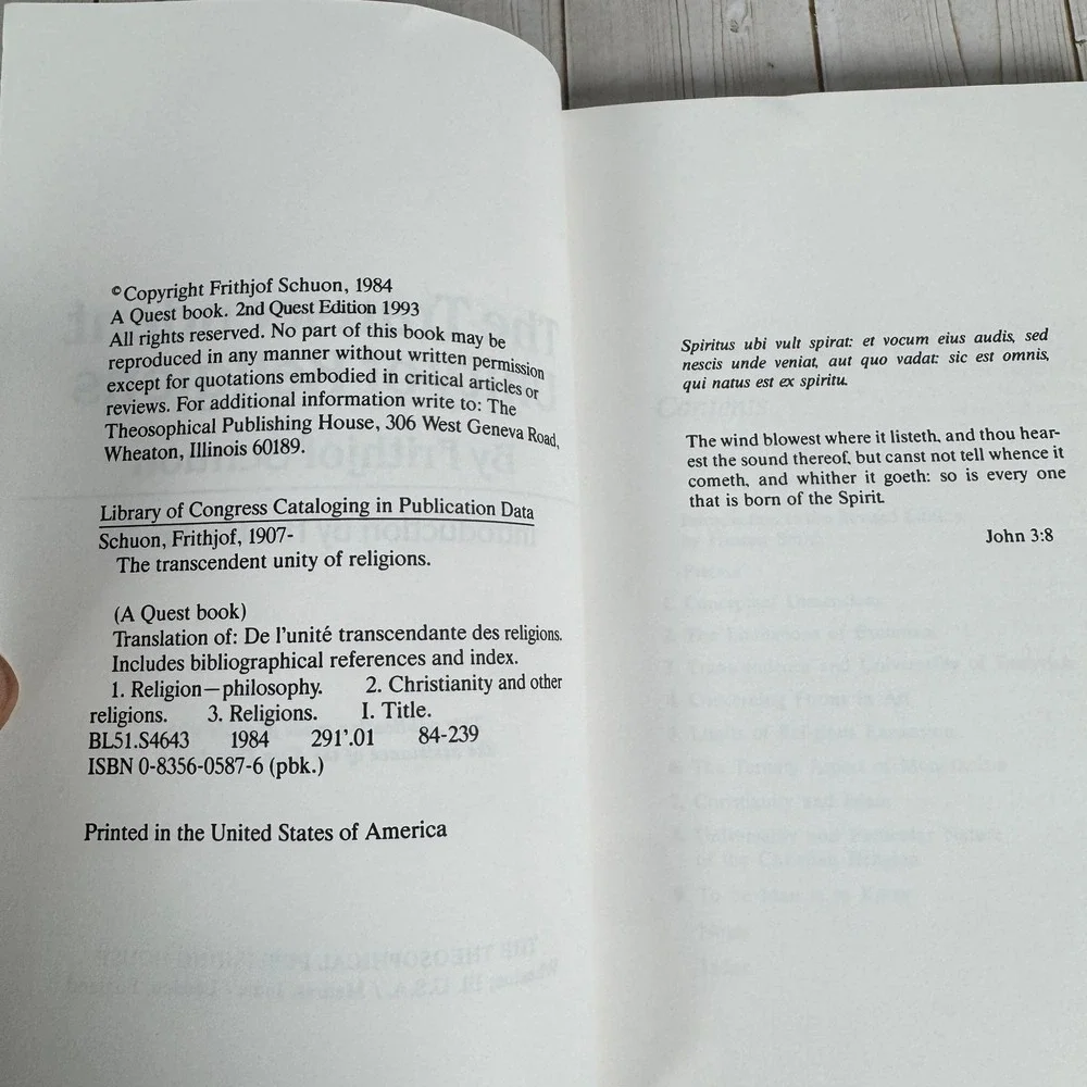 Transcendent Unity of Religions Schuon 1993 2nd Quest Edition Philosophy Quest